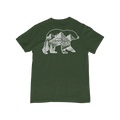 Green t-shirt with bear and mountain graphic on a white background